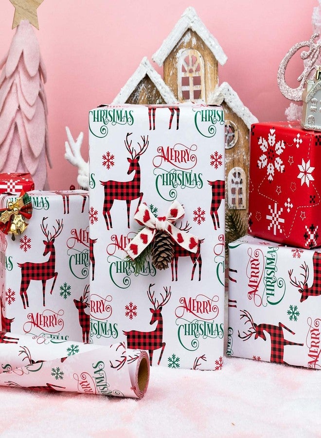 MAYPLUSS Christmas Wrapping Paper Roll - 17IN X 33FT - Gift Wrapping Paper Featuring Merry Christmas Reindeer Reversible Snowflake for Kids, Holiday, New Year - Image 3